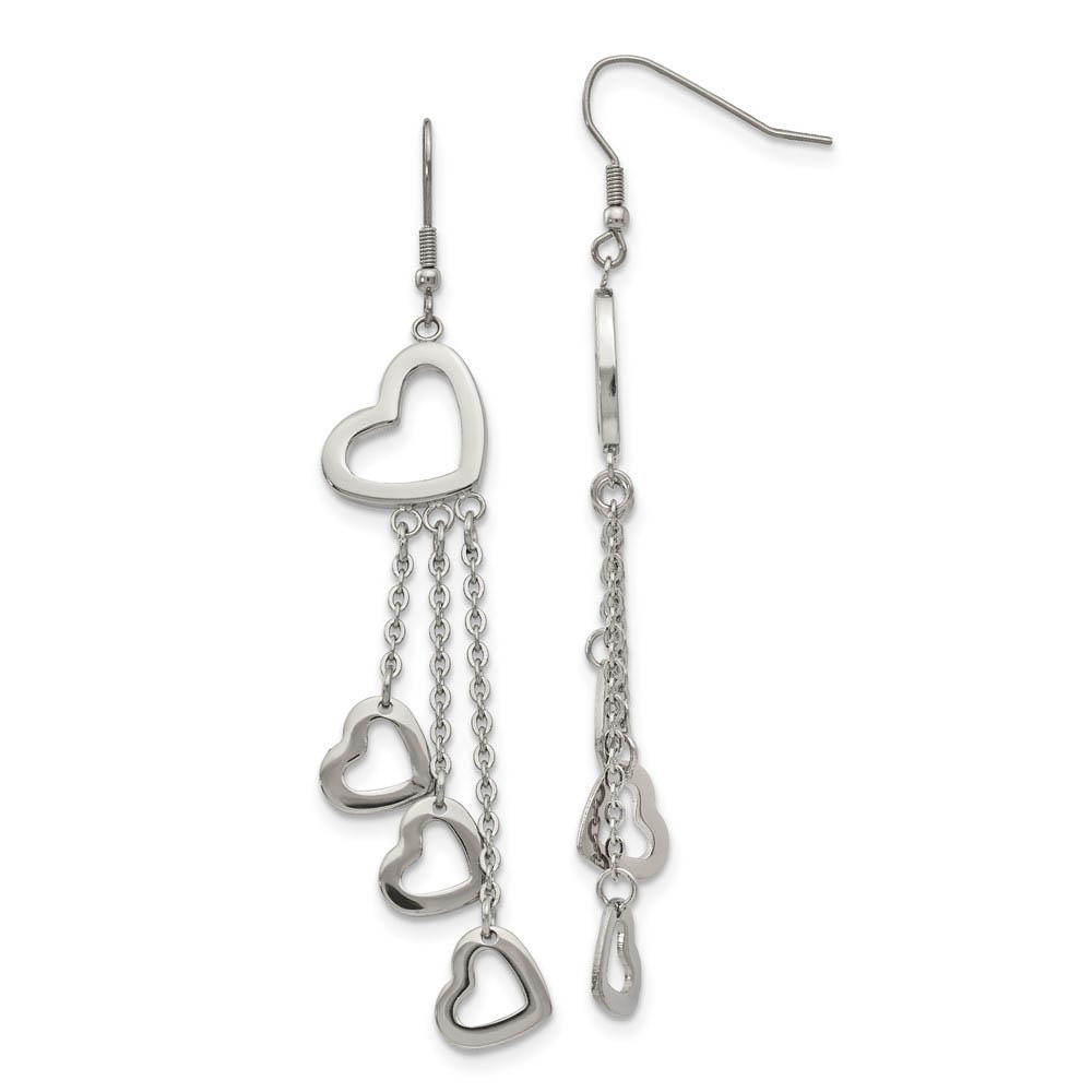 Polished Open Hearts Dangle Earrings in Stainless Steel