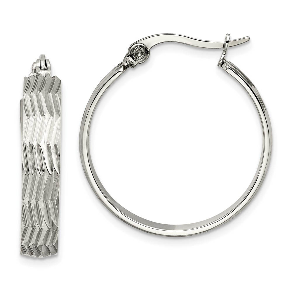 5mm Textured Round Hoop Earrings in Stainless Steel, 25mm (1 Inch)