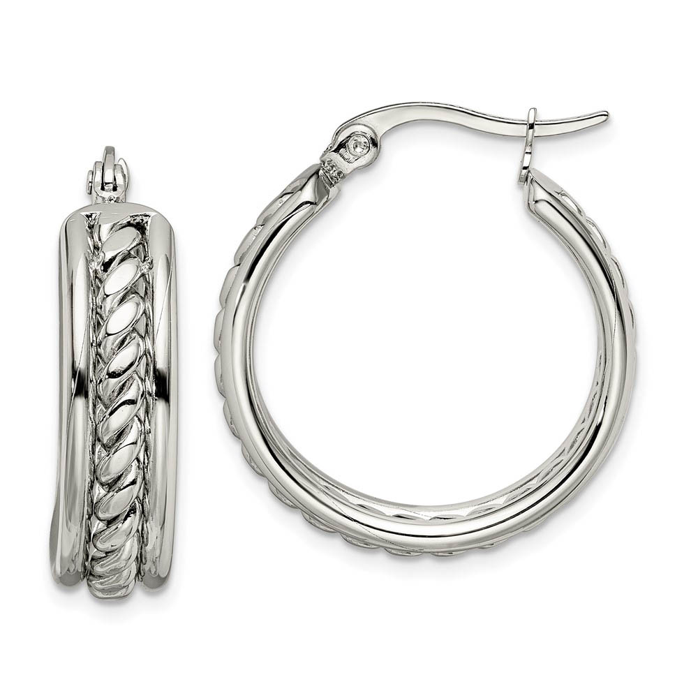 20mm Twisted Middle Round Hoop Earrings in Stainless Steel