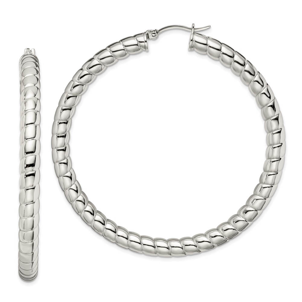 4mm Textured Round Hoop Earrings in Stainless Steel, 45mm (1 3/4 Inch)