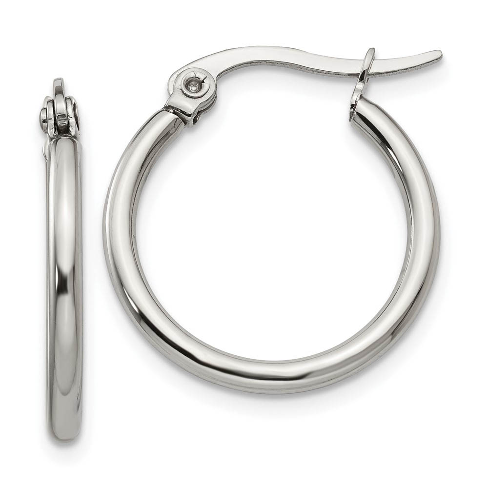 2mm Stainless Steel Classic Round Hoop Earrings - 19.5mm (3/4 Inch)