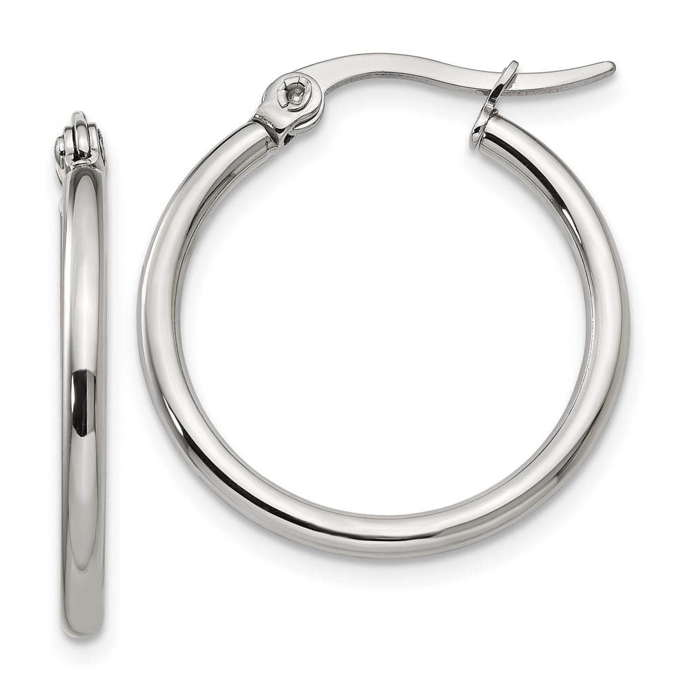 2mm Stainless Steel Classic Round Hoop Earrings - 22mm (7/8 Inch)