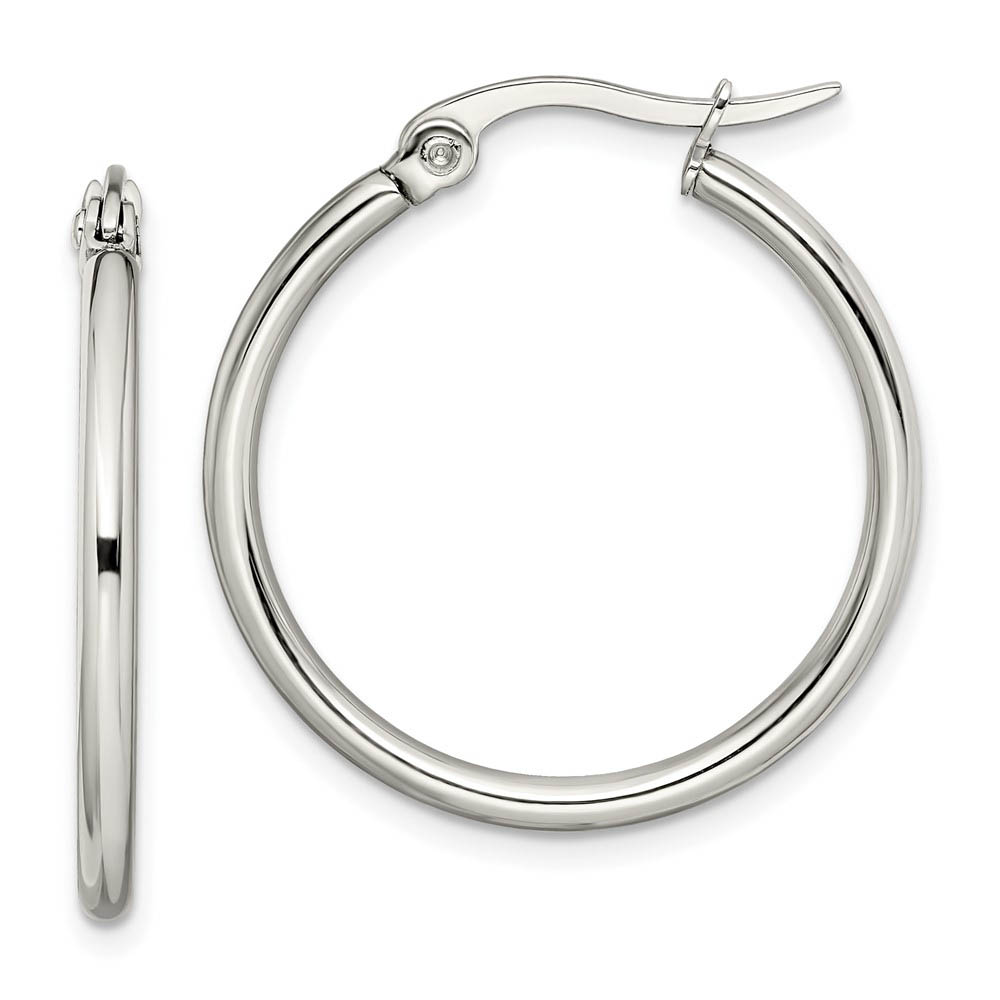 2mm Stainless Steel Classic Round Hoop Earrings - 27mm (1 1/16 Inch)