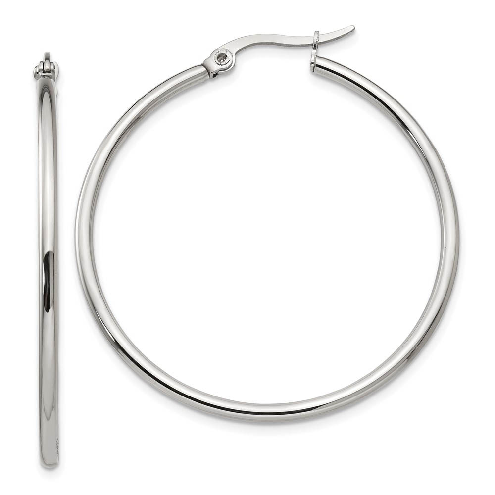 2mm Stainless Steel Classic Round Hoop Earrings - 40.5mm (1 1/2 Inch)