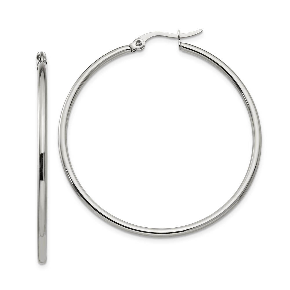 2mm Stainless Steel Classic Round Hoop Earrings - 44.5mm (1 3/4 Inch)