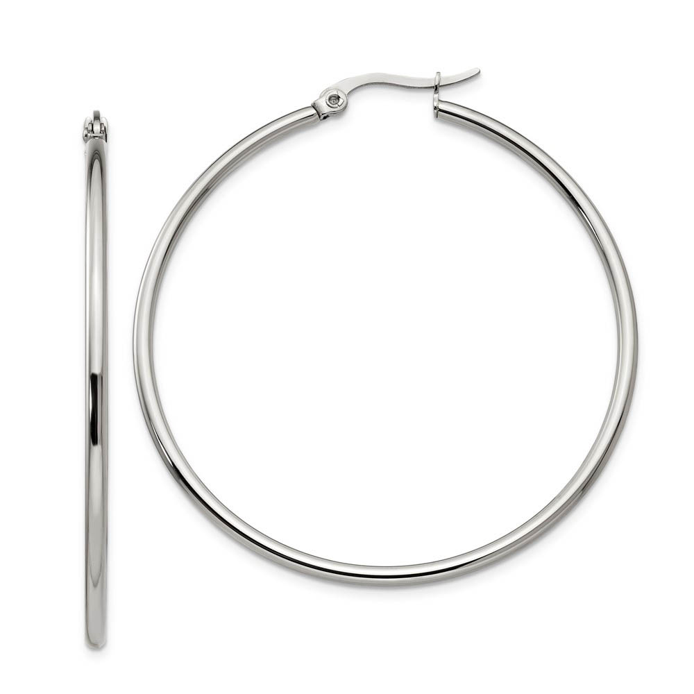 2mm Stainless Steel Classic Round Hoop Earrings - 48mm (1 13/16 Inch)