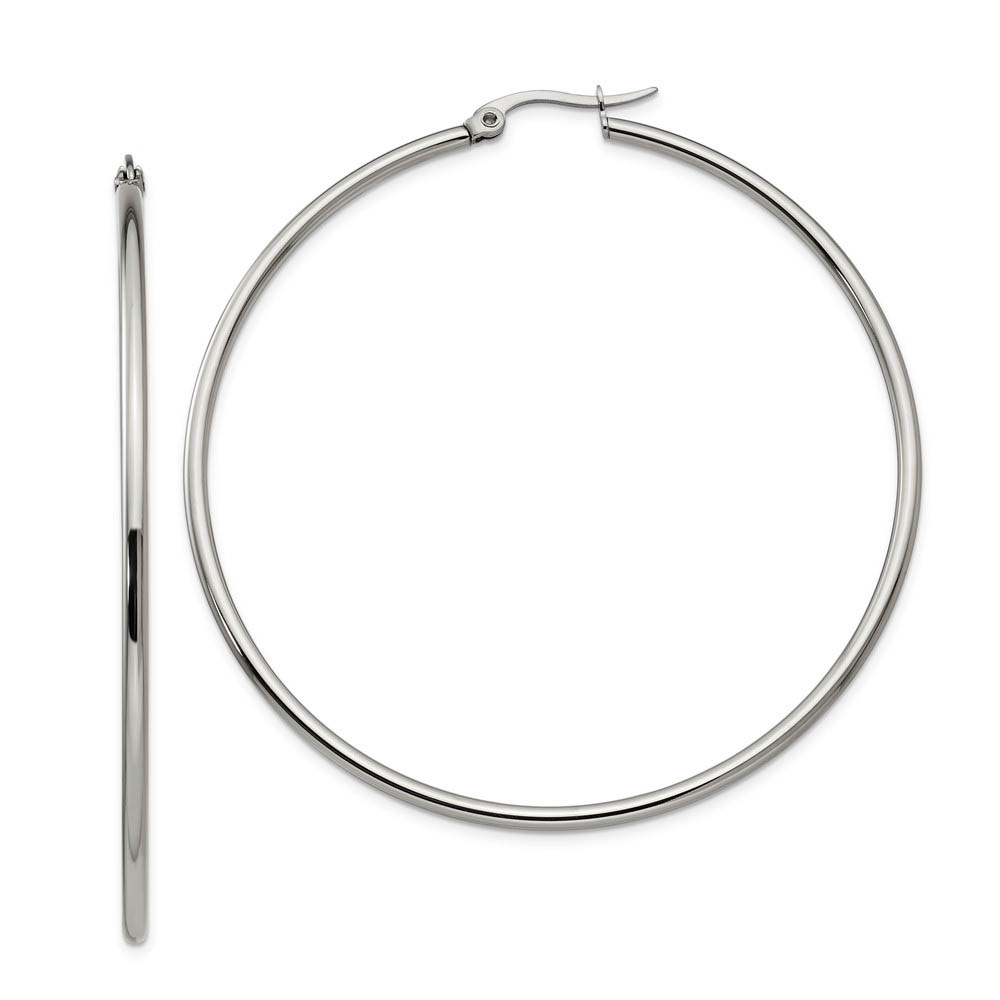 2mm Stainless Steel Classic Round Hoop Earrings - 60mm (2 3/8 Inch)