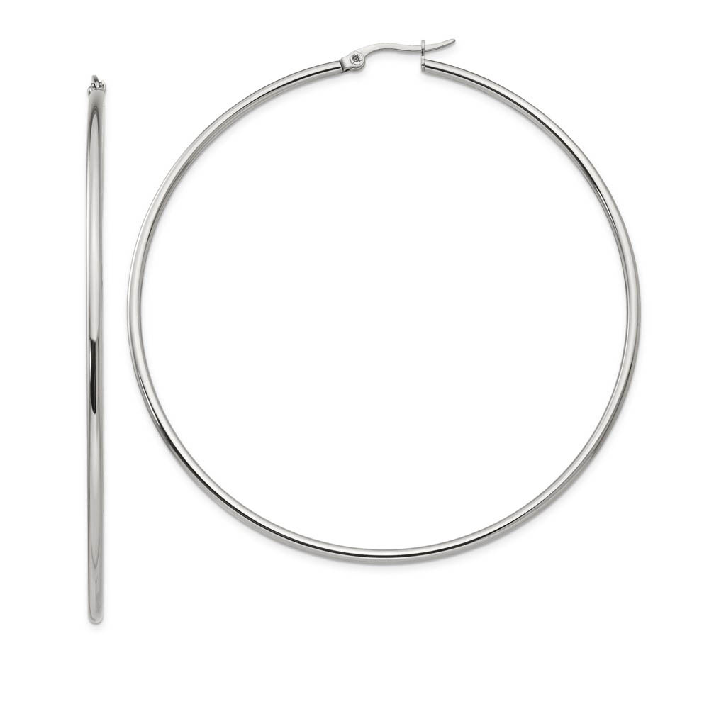 2mm Stainless Steel Classic Round Hoop Earrings - 70mm (2 3/4 Inch)