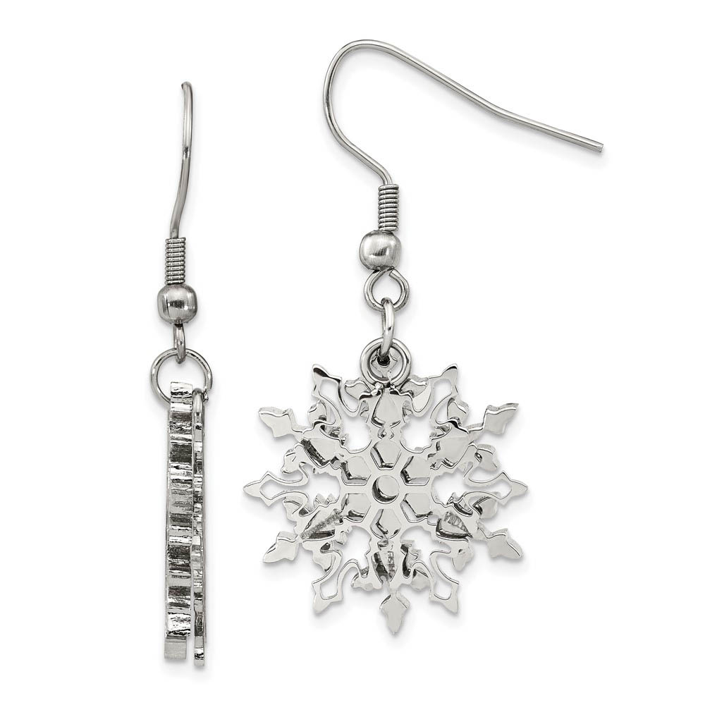 22mm Polished Snowflake Dangle Earrings in Stainless Steel