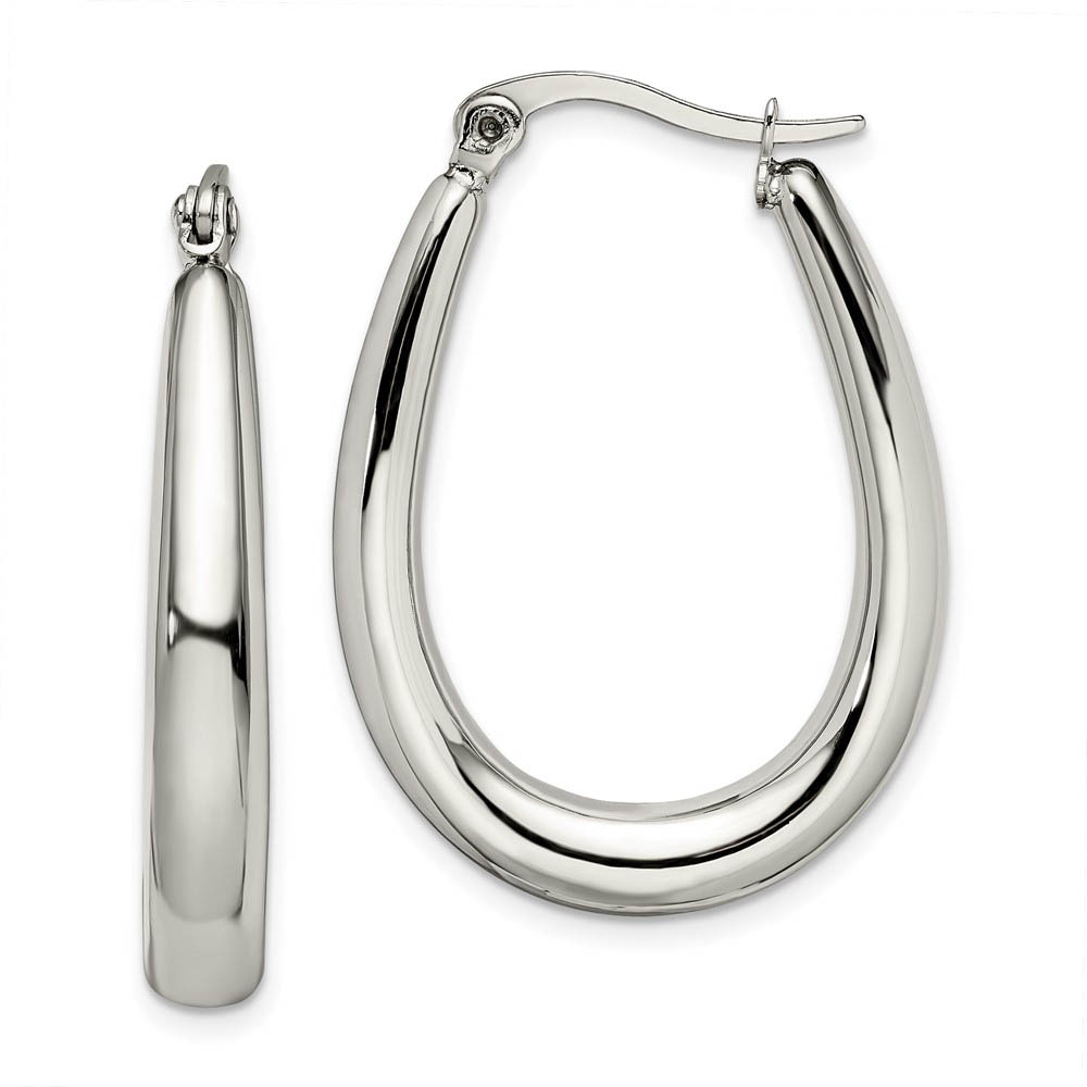 Tapered Teardrop Hoop Earrings in Stainless Steel - 32mm (1 1/4 Inch)