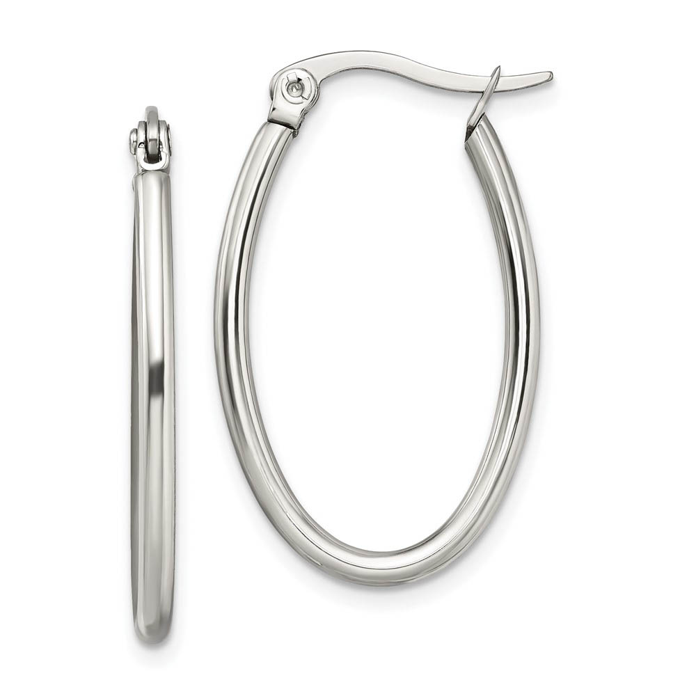 2mm Classic Oval Hoop Earrings in Stainless Steel - 30mm