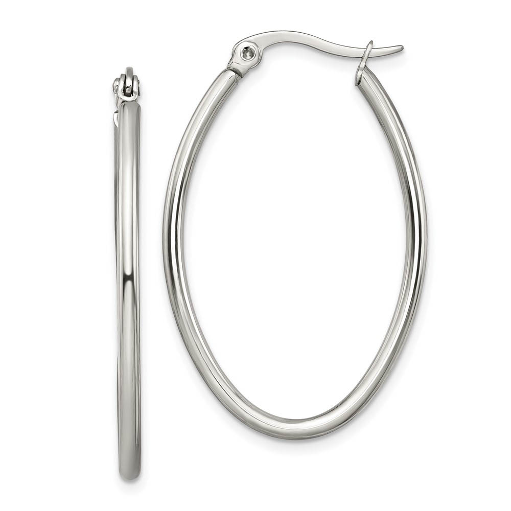 2mm Classic Oval Hoop Earrings in Stainless Steel - 35mm (1 3/8 Inch)