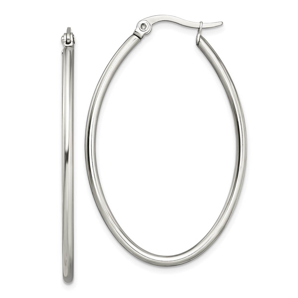 2mm Classic Oval Hoop Earrings in Stainless Steel - 45mm (1 3/4 Inch)