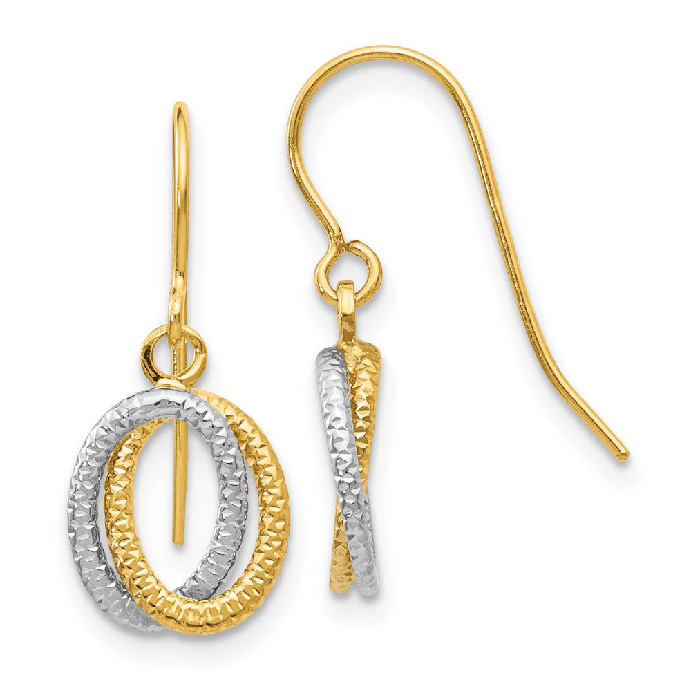 Textured Double Oval Dangle Earrings in 14k Two Tone Gold