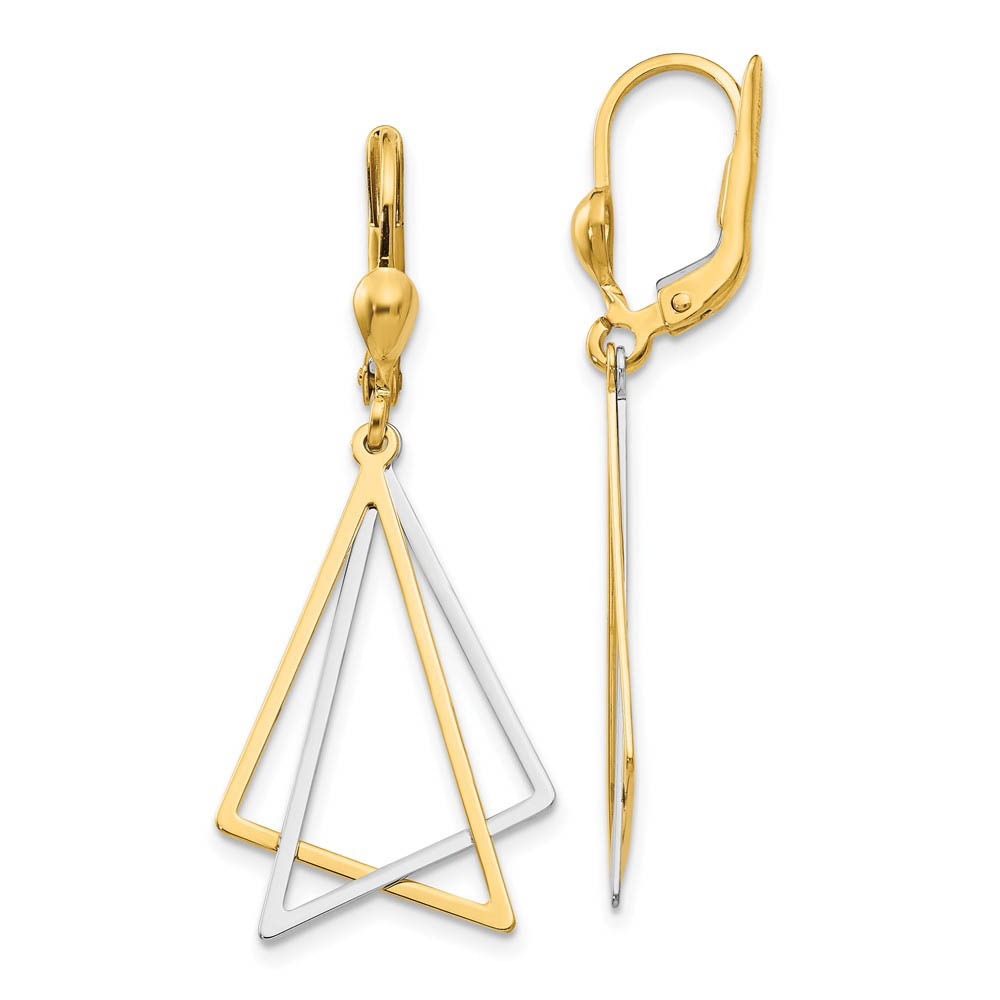Double Triangle Lever Back Earrings in 14k Two Tone Gold