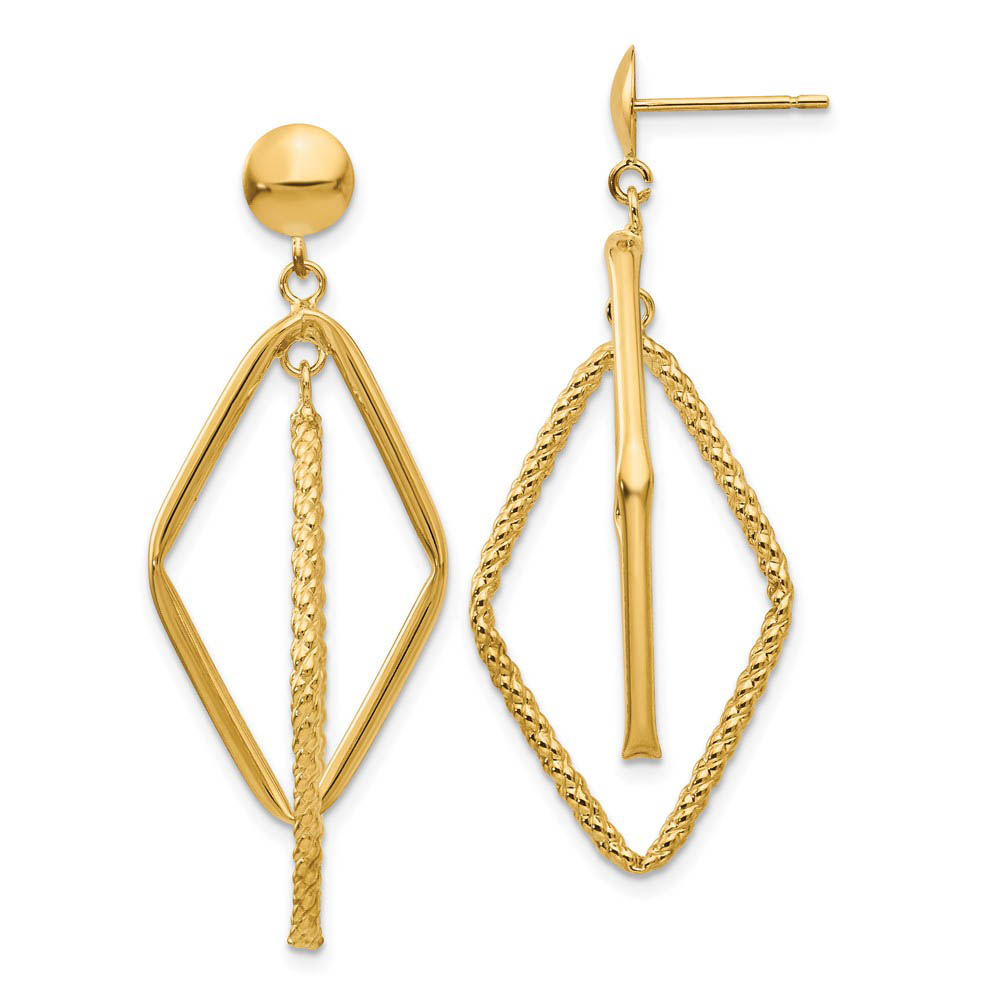 Double Rhombus Dangle Post Earrings in 14k Yellow Gold