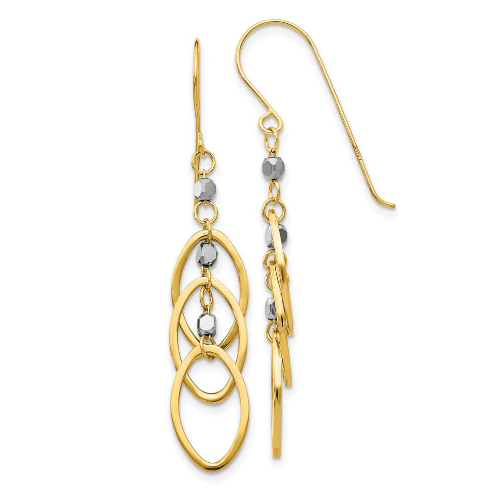 Cascading Oval and Bead Dangle Earrings in 14k Two Tone Gold