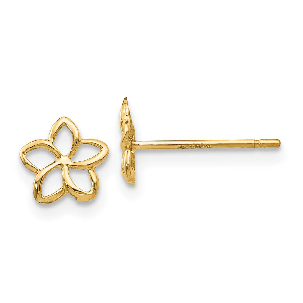 6mm Plumeria Silhouette Post Earrings in 14k Yellow Gold