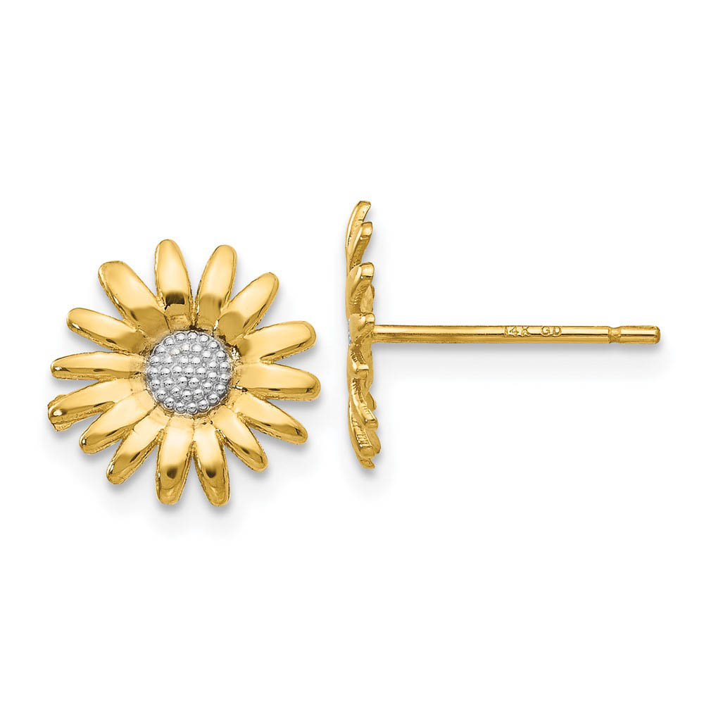 10mm Two Tone Sunflower Post Earrings in 14k Yellow Gold