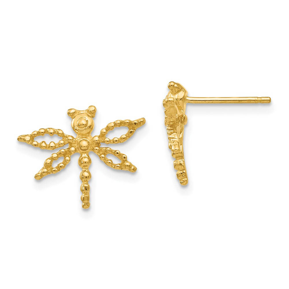 Petite Textured Dragonfly Post Earrings in 14k Yellow Gold