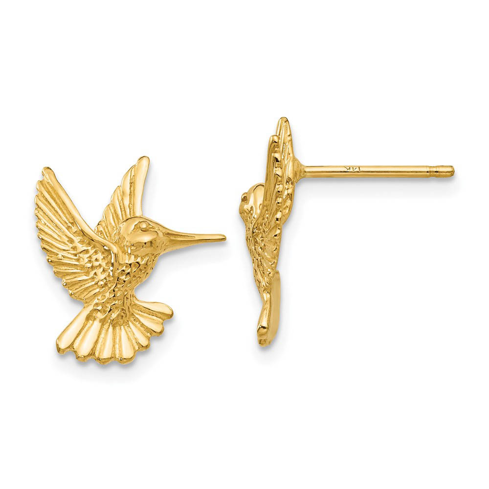 14mm Polished Hummingbird Post Earrings in 14k Yellow Gold