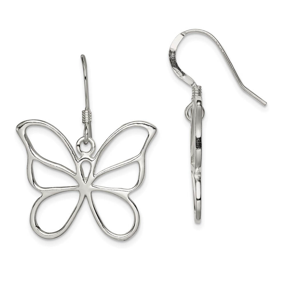 25mm Butterfly Silhouette Dangle Earrings in Sterling Silver