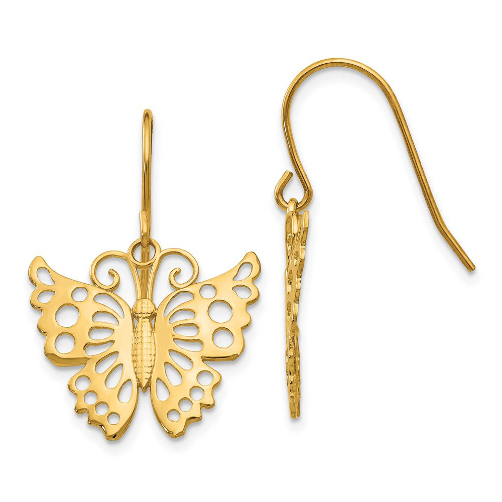 19mm Cutout Butterfly Dangle Earrings in 14k Yellow Gold