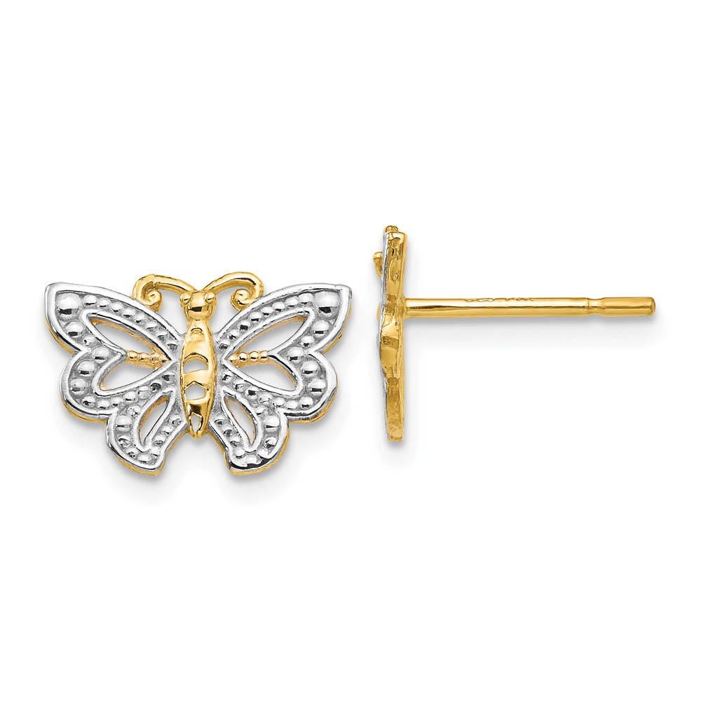 13mm Two Tone Butterfly Post Earrings in 14k Yellow Gold