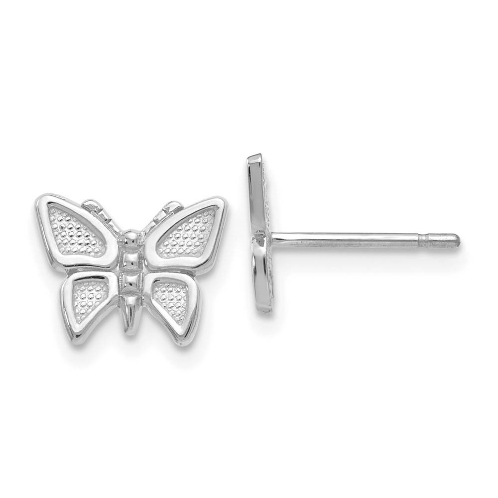10mm Textured Butterfly Post Earrings in 14k White Gold