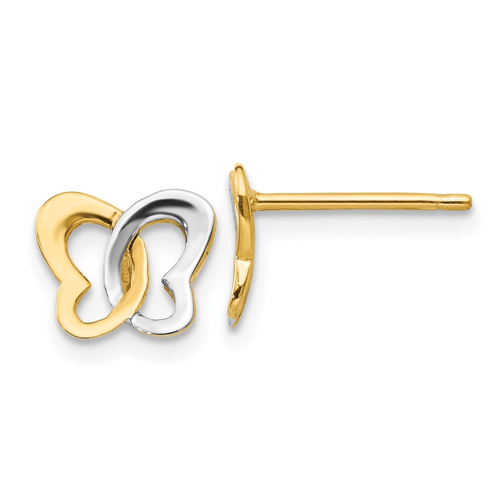 8mm Heart Winged Butterfly Post Earrings in 14k Gold