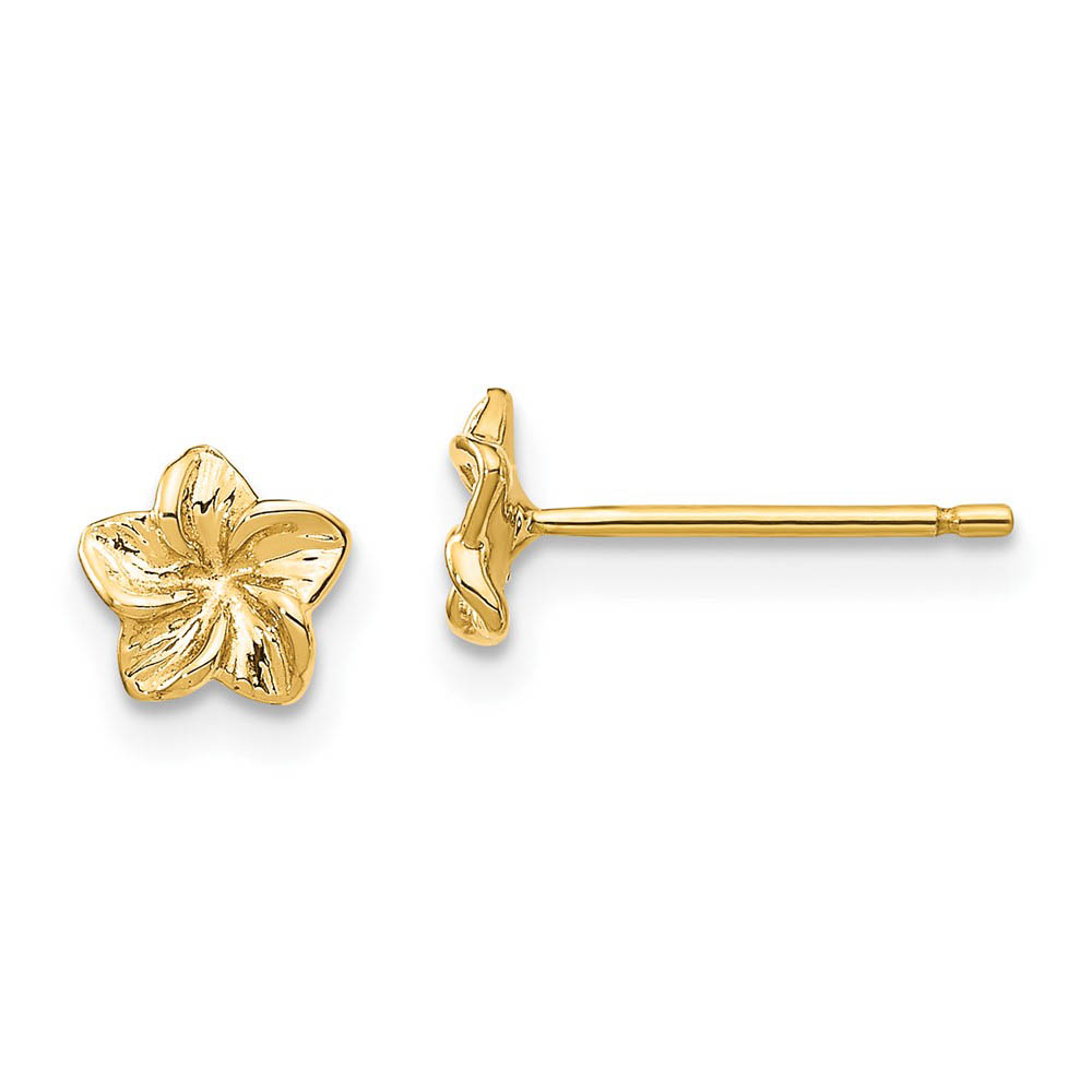 6mm Plumeria Flower Post Earrings in 14k Yellow Gold