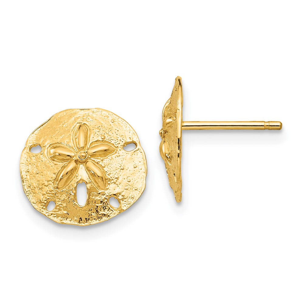 12mm Polished Sand Dollar Post Earrings in 14k Yellow Gold
