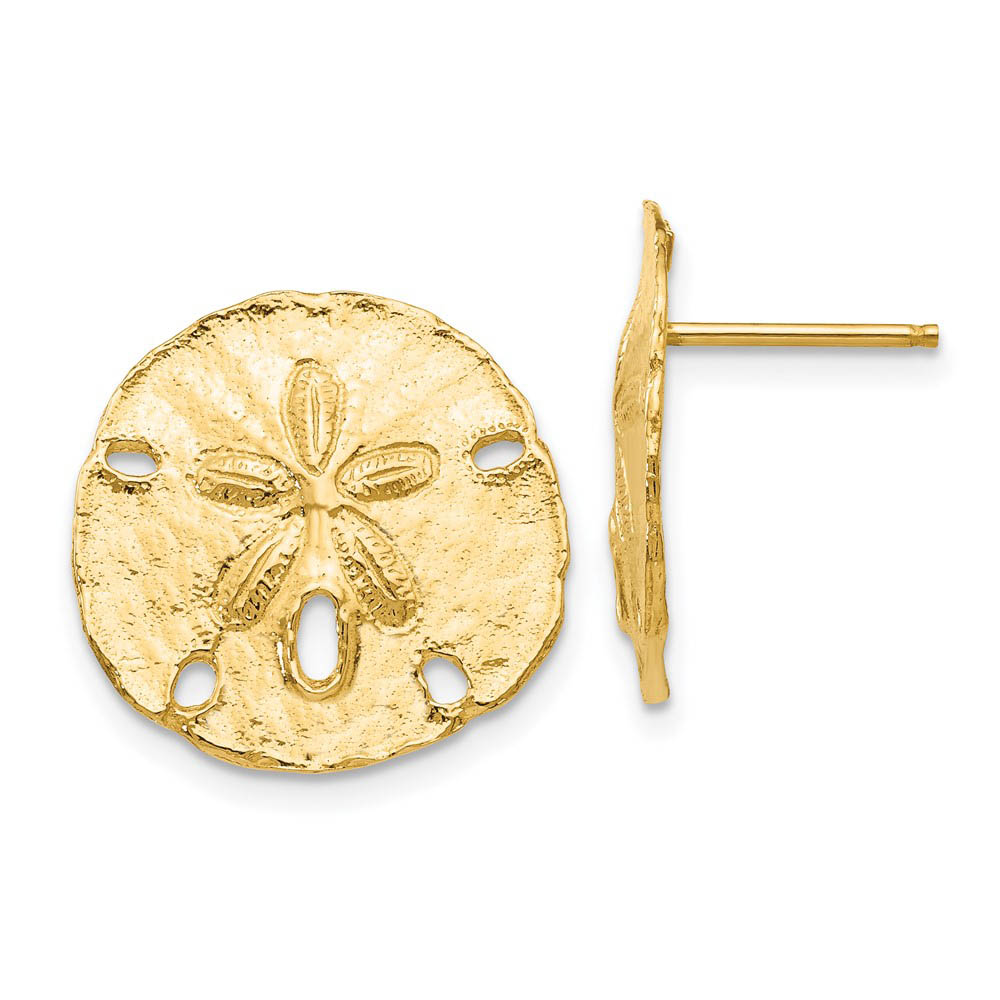 16mm Polished Sand Dollar Post Earrings in 14k Yellow Gold