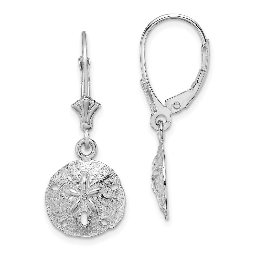 12mm Sand Dollar Lever Back Earrings in 14k White Gold