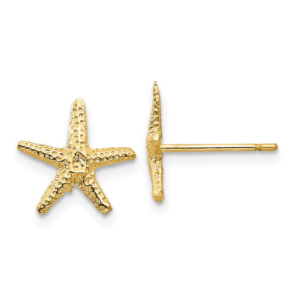 11mm Textured Starfish Post Earrings in 14k Yellow Gold