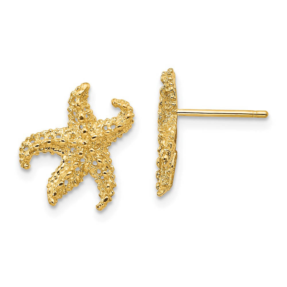13mm Textured and Cutout Starfish Post Earrings in 14k Yellow Gold
