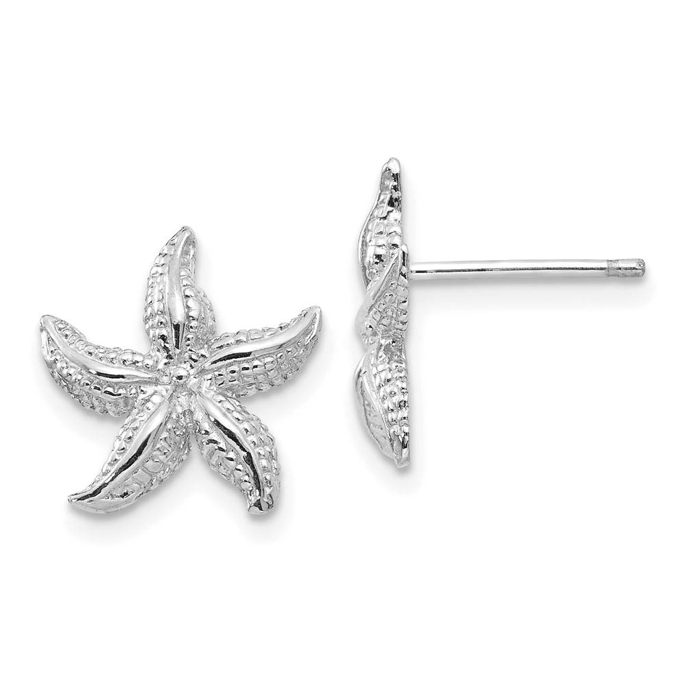 13mm Polished Textured Starfish Post Earrings in 14k White Gold