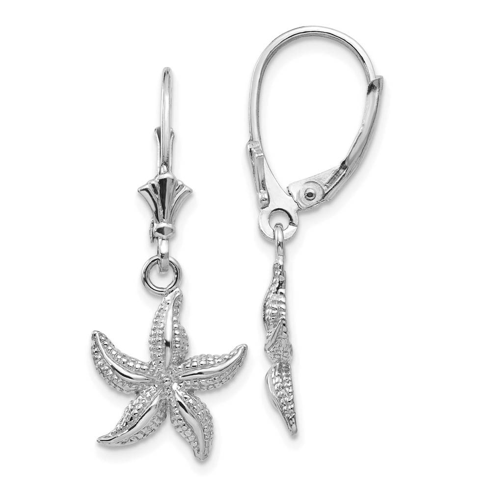 12mm Textured Starfish Lever Back Earrings in 14k White Gold