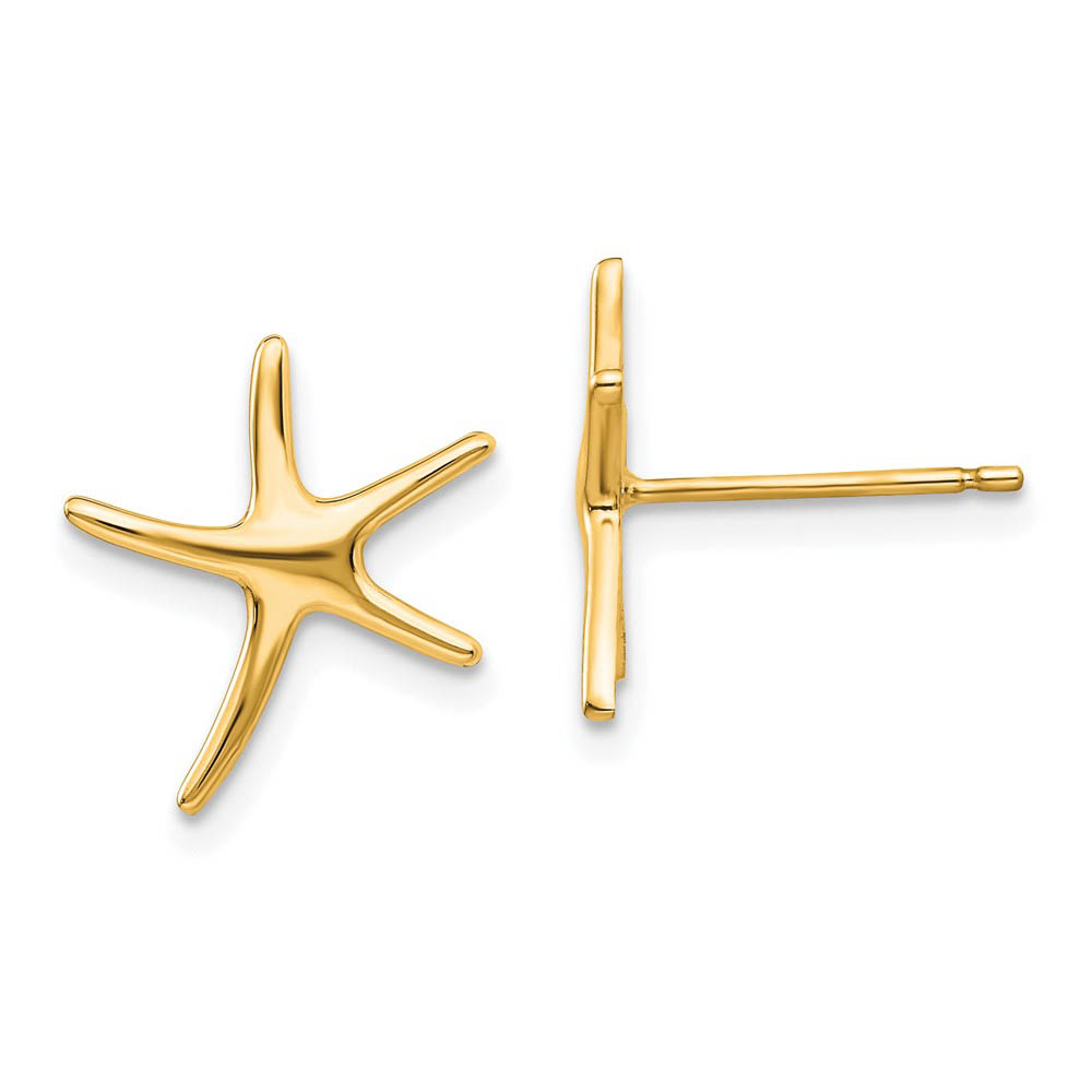 13mm Polished Pencil Starfish Post Earrings in 14k Yellow Gold