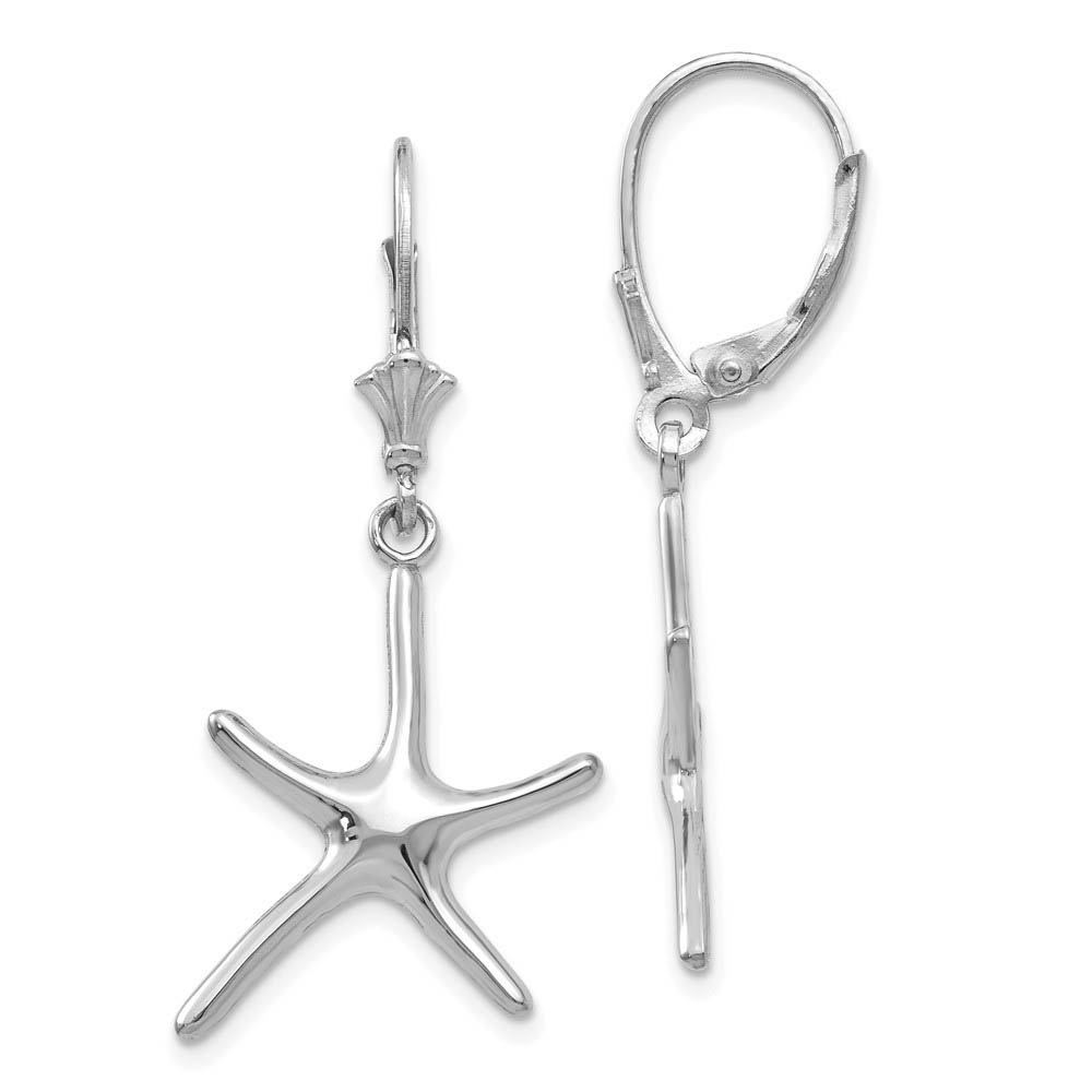 Polished Pencil Starfish Lever Back Earrings in 14k White Gold