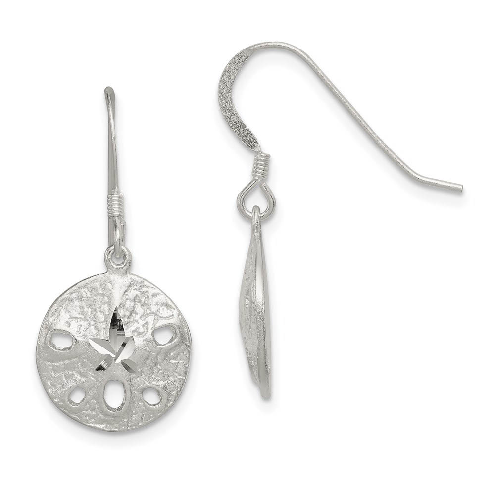 12mm Diamond Cut Sand Dollar Dangle Earrings in Sterling Silver