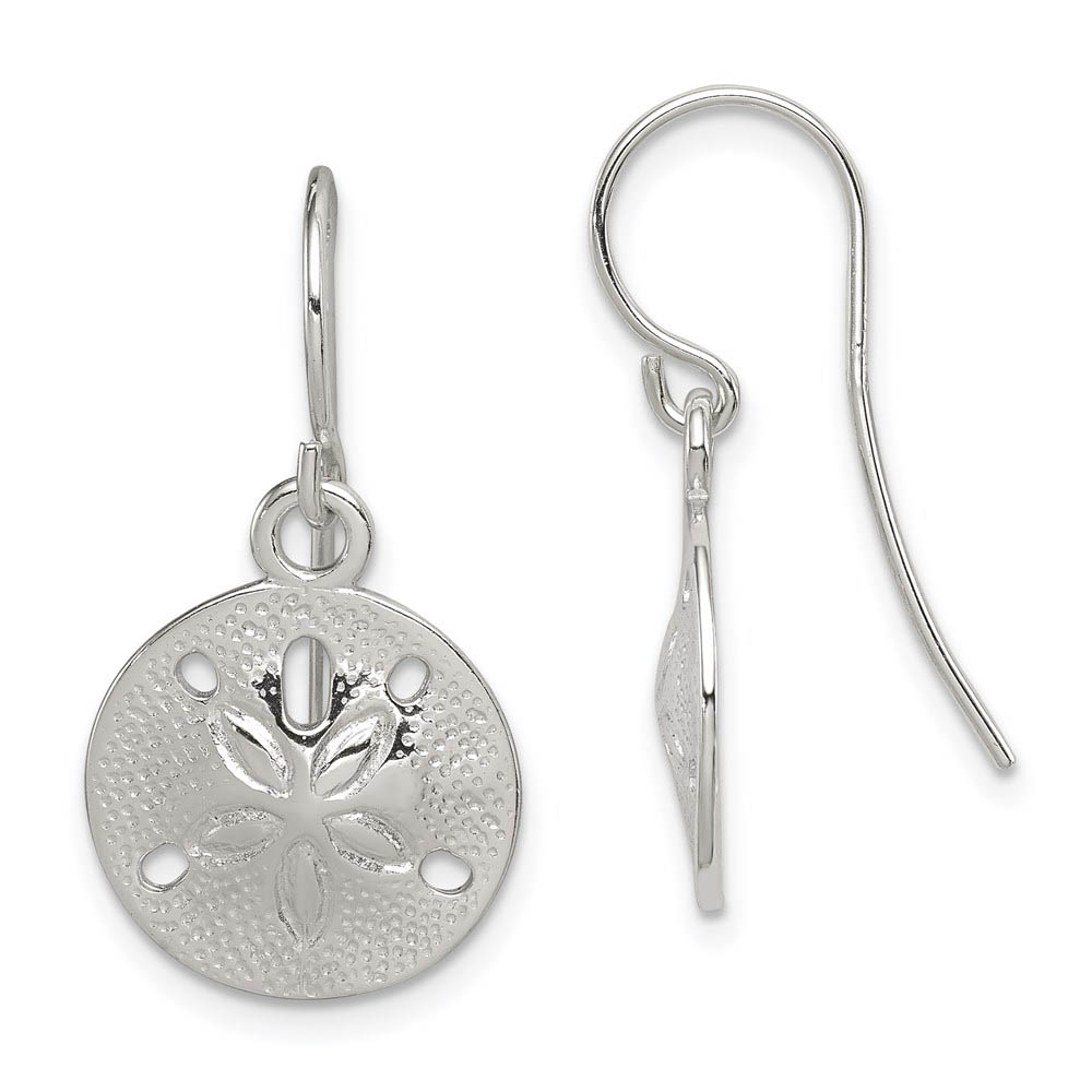 13mm Polished Sand Dollar Dangle Earrings in Sterling Silver