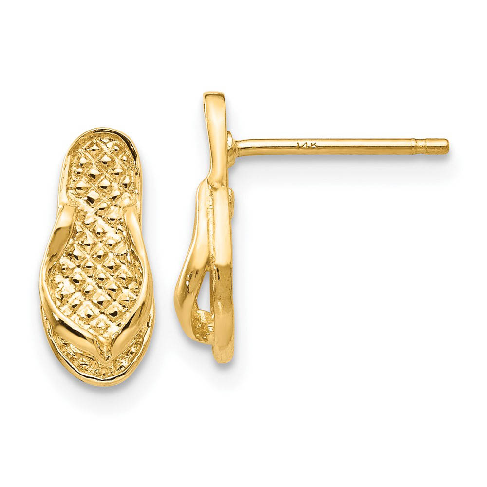 3D Textured Flip Flop Post Earrings in 14k Yellow Gold