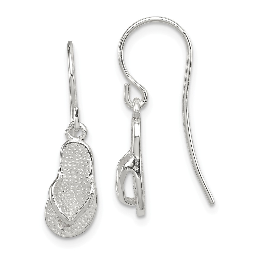 Polished and Textured Flip Flop Dangle Earrings in Sterling Silver