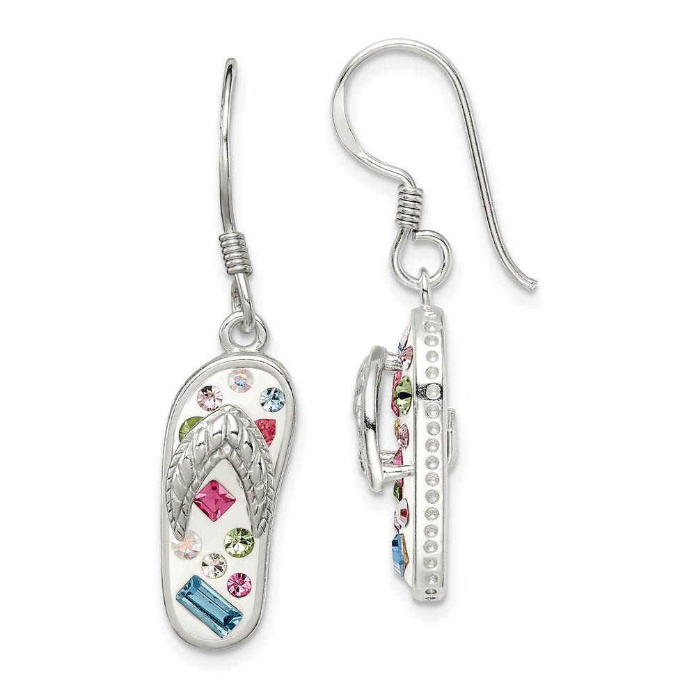 Multi Color Crystal Collage Flip flop Earrings in Sterling Silver