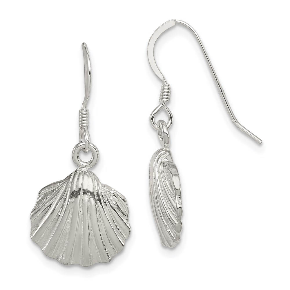 12mm Polished Seashell Dangle Earrings in Sterling Silver