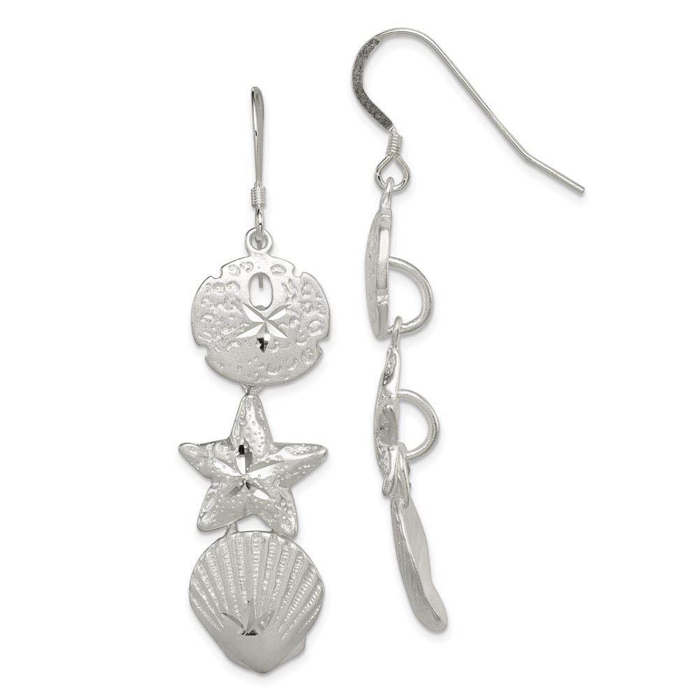 Diamond Cut Sea Life Dangle Earrings in Sterling Silver