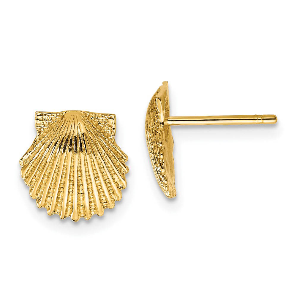 9mm Scalloped Seashell Post Earrings in 14k Yellow Gold
