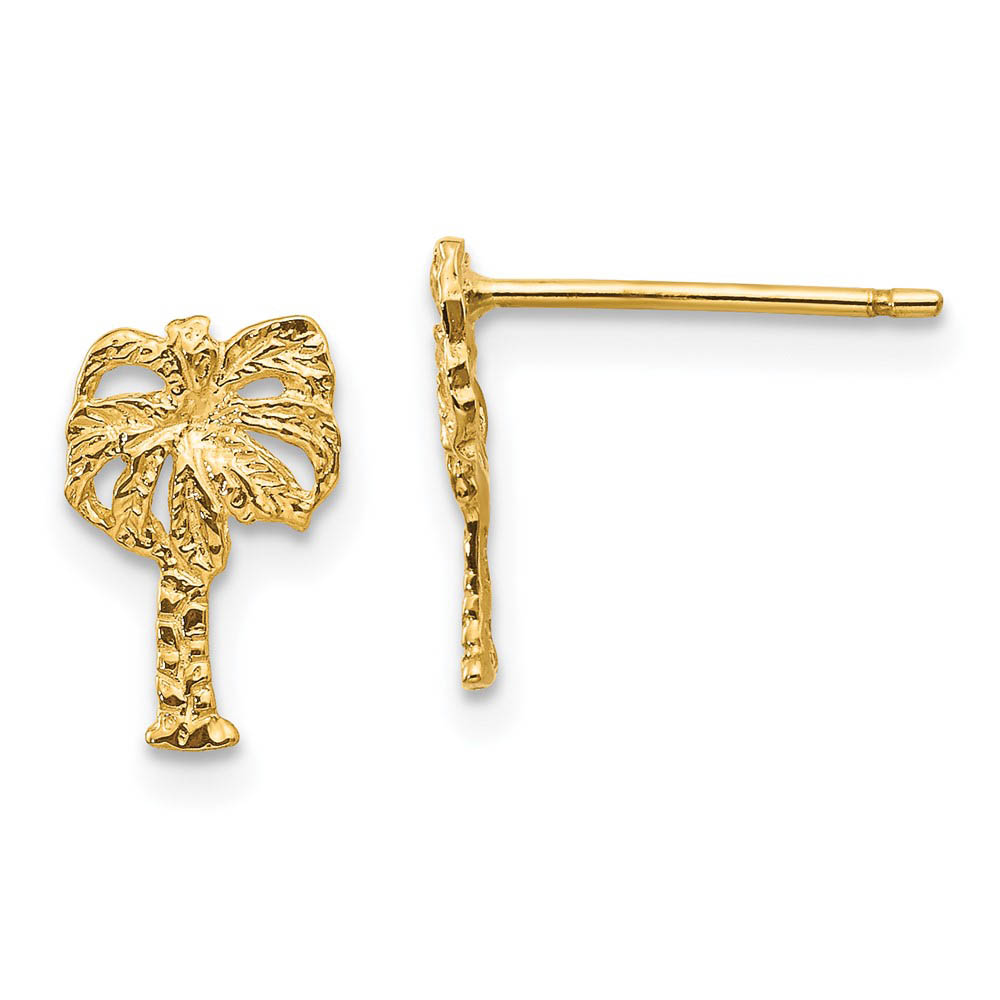 Textured Palm Tree Post Earrings in 14k Yellow Gold