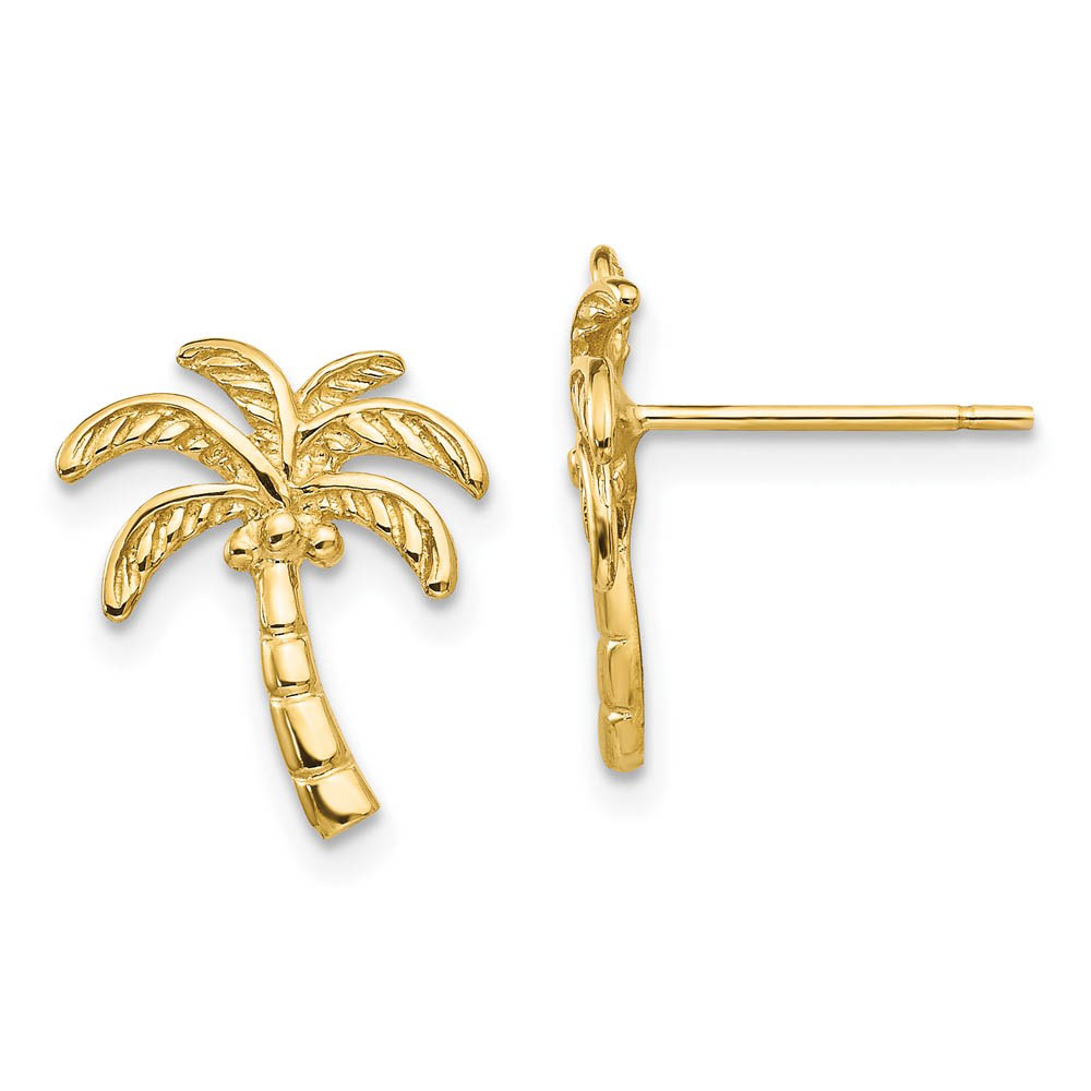 Coconut Palm Tree Post Earrings in 14k Yellow Gold